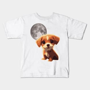 moon and cute dog art Kids T-Shirt